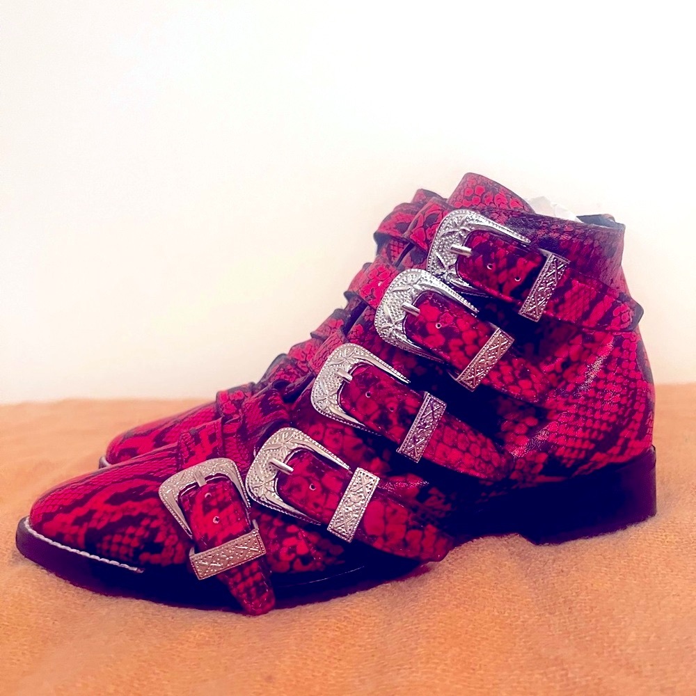 Top Shop Red Faux Python Ankle Bootie